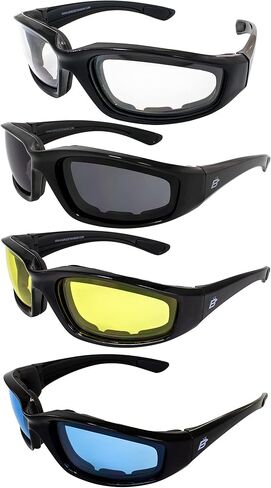 Birdz 4 Pairs Padded Motorcycle Sunglasses Riding Glasses Anti Fog Lenses Smoke Clear Yellow Light Blue in Saudi Arabia