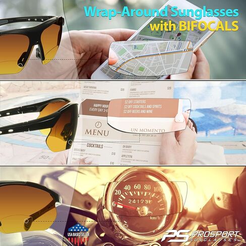 proSPORT BIFOCAL Sunglass Readers Men Women Blue Light Blocking HD Amber Lens Semi-Rimless Wrap-Around Golf Driving in Saudi Arabia