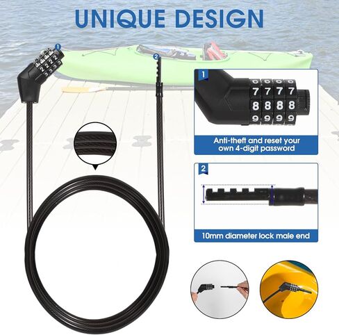 قفل كابل، قفل كابل دراجة مكون من 4 أرقام قابل لإعادة الضبط، 6 أقدام مضاد للسرقة ومقاوم للطقس أقفال كابل مستقيمة لقوارب الكاياك والزورق والقوارب البخارية والسكوتر والدراجات والمعدات الخارجية والتخييم in Kuwait