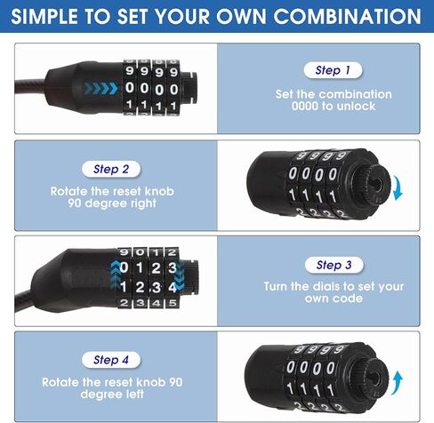 قفل كابل، قفل كابل دراجة مكون من 4 أرقام قابل لإعادة الضبط، 6 أقدام مضاد للسرقة ومقاوم للطقس أقفال كابل مستقيمة لقوارب الكاياك والزورق والقوارب البخارية والسكوتر والدراجات والمعدات الخارجية والتخييم in Kuwait