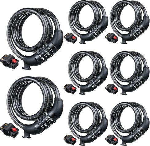 8 Pcs Bicycle Cable Locks High Security 4 Digit Bike Lock Cable with Mounting Bracket 4 Feet Resettable Coiling Bike Rack Lock Heavy Duty Anti Theft Cable Locks with Combination, 1/2 Inch Diameter in Saudi Arabia