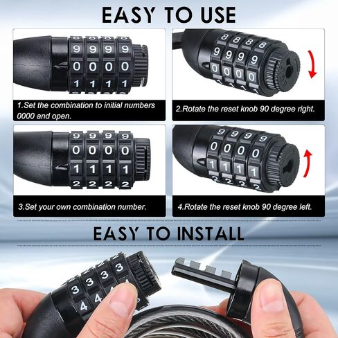 8 Pcs Bicycle Cable Locks High Security 4 Digit Bike Lock Cable with Mounting Bracket 4 Feet Resettable Coiling Bike Rack Lock Heavy Duty Anti Theft Cable Locks with Combination, 1/2 Inch Diameter in Saudi Arabia