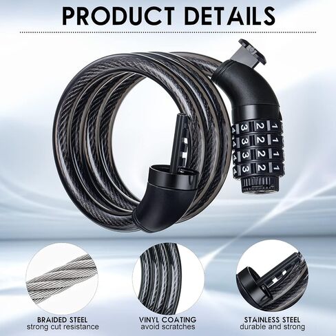 8 Pcs Bicycle Cable Locks High Security 4 Digit Bike Lock Cable with Mounting Bracket 4 Feet Resettable Coiling Bike Rack Lock Heavy Duty Anti Theft Cable Locks with Combination, 1/2 Inch Diameter in Saudi Arabia