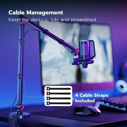 ذراع ميكروفون مع إضاءة RGB، حامل ذراع ميكروفون من الألومنيوم، حامل ذراع ميكروفون قابل للتعديل لـ Blue Yeti HyperX QuadCast SoloCast Shure SM7B MV7 Fifine K669B AM8 وغيرها من الميكروفونات in Kuwait