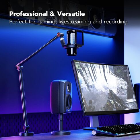ذراع ميكروفون مع إضاءة RGB، حامل ذراع ميكروفون من الألومنيوم، حامل ذراع ميكروفون قابل للتعديل لـ Blue Yeti HyperX QuadCast SoloCast Shure SM7B MV7 Fifine K669B AM8 وغيرها من الميكروفونات in Kuwait