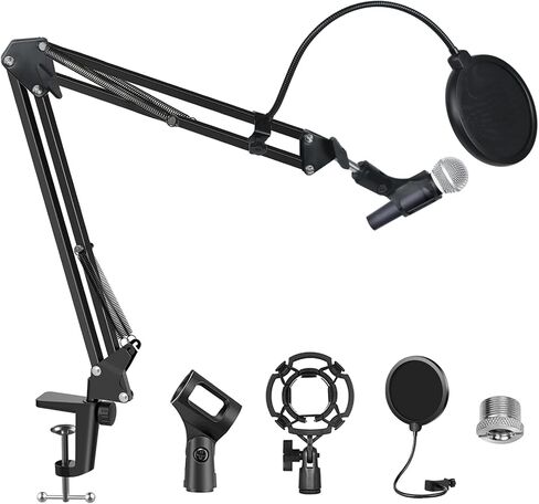 حامل ميكروفون لجهاز Blue Yeti، ذراع ميكروفون لتعليق ذراع الميكروفون لـ HyperX QuadCast مع فلتر بوب كبير جدًا ومشبكين ميكروفون للغناء والبودكاست والبث والألعاب والمكتب المنزلي in Kuwait
