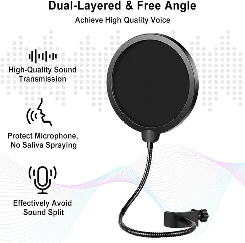 حامل ميكروفون لجهاز Blue Yeti، ذراع ميكروفون لتعليق ذراع الميكروفون لـ HyperX QuadCast مع فلتر بوب كبير جدًا ومشبكين ميكروفون للغناء والبودكاست والبث والألعاب والمكتب المنزلي in Kuwait