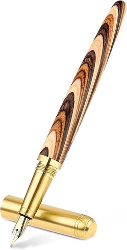 Vintage Wooden Fountain Pens, Brass Wood Fountain Pen 0.5mm Fine Point Pen Fancy Pens Smooth Writing Compatible with 2.6 mm Ink Cartridges for Journaling Office School Supplies (B) in Saudi Arabia