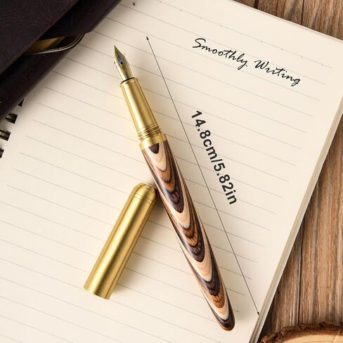 Vintage Wooden Fountain Pens, Brass Wood Fountain Pen 0.5mm Fine Point Pen Fancy Pens Smooth Writing Compatible with 2.6 mm Ink Cartridges for Journaling Office School Supplies (B) in Saudi Arabia