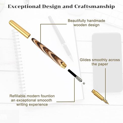 Vintage Wooden Fountain Pens, Brass Wood Fountain Pen 0.5mm Fine Point Pen Fancy Pens Smooth Writing Compatible with 2.6 mm Ink Cartridges for Journaling Office School Supplies (B) in Saudi Arabia