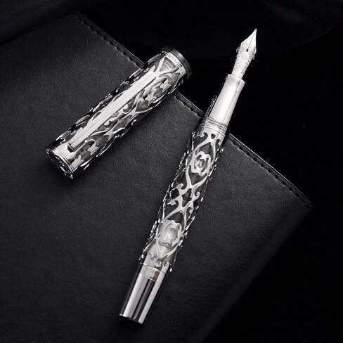 Hongdian D1 Piston Fountain Pen Extra Fine Soft Nib, Jet Black Hollow Skeleton & Resin Pen with Metal Case Set in Saudi Arabia