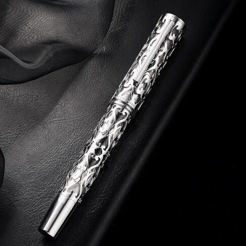 Hongdian D1 Piston Fountain Pen Extra Fine Soft Nib, Jet Black Hollow Skeleton & Resin Pen with Metal Case Set in Saudi Arabia