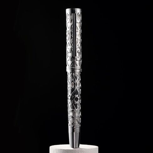 Hongdian D1 Piston Fountain Pen Extra Fine Soft Nib, Jet Black Hollow Skeleton & Resin Pen with Metal Case Set in Saudi Arabia