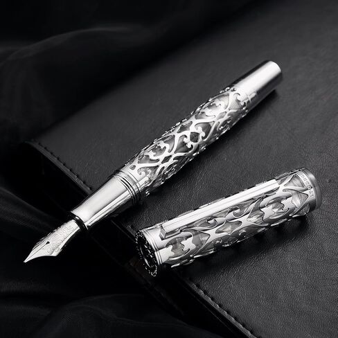 Hongdian D1 Piston Fountain Pen Extra Fine Soft Nib, Jet Black Hollow Skeleton & Resin Pen with Metal Case Set in Saudi Arabia