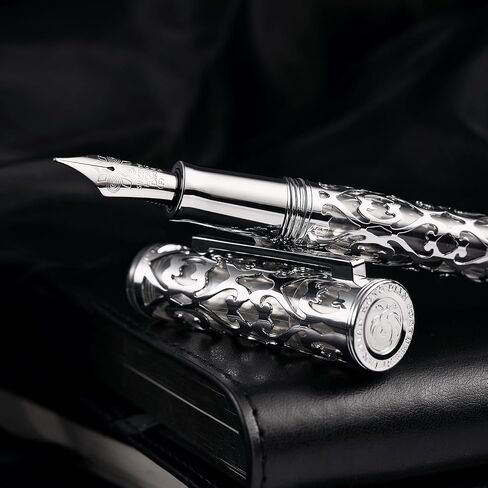 Hongdian D1 Piston Fountain Pen Extra Fine Soft Nib, Jet Black Hollow Skeleton & Resin Pen with Metal Case Set in Saudi Arabia