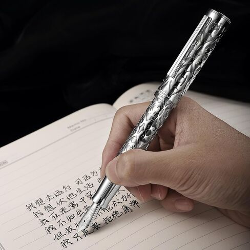 Hongdian D1 Piston Fountain Pen Extra Fine Soft Nib, Jet Black Hollow Skeleton & Resin Pen with Metal Case Set in Saudi Arabia