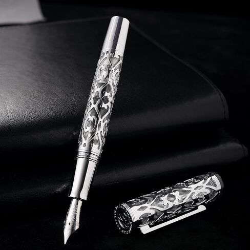 Hongdian D1 Piston Fountain Pen Extra Fine Soft Nib, Jet Black Hollow Skeleton & Resin Pen with Metal Case Set in Saudi Arabia