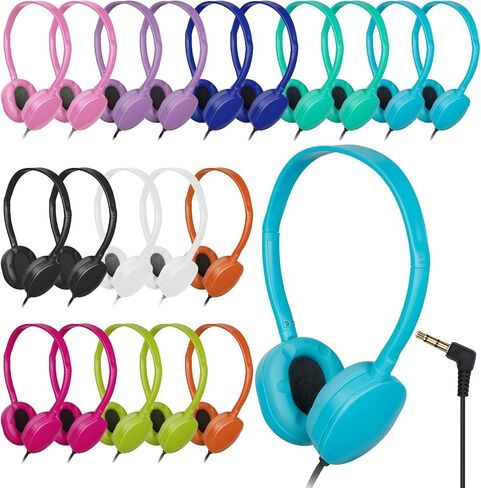 20 Pack Headphones Bulk Adjustable Classroom Headphones Library on Ear Headphones Wholesale School Headphones with Wire 3.5 mm Plug for Student, Kids, Adults(Black) in Saudi Arabia