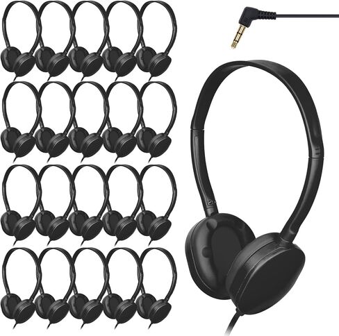 20 Pack Headphones Bulk Adjustable Classroom Headphones Library on Ear Headphones Wholesale School Headphones with Wire 3.5 mm Plug for Student, Kids, Adults(Black) in Saudi Arabia