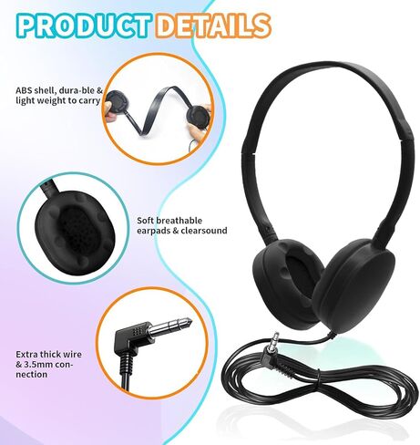20 Pack Headphones Bulk Adjustable Classroom Headphones Library on Ear Headphones Wholesale School Headphones with Wire 3.5 mm Plug for Student, Kids, Adults(Black) in Saudi Arabia