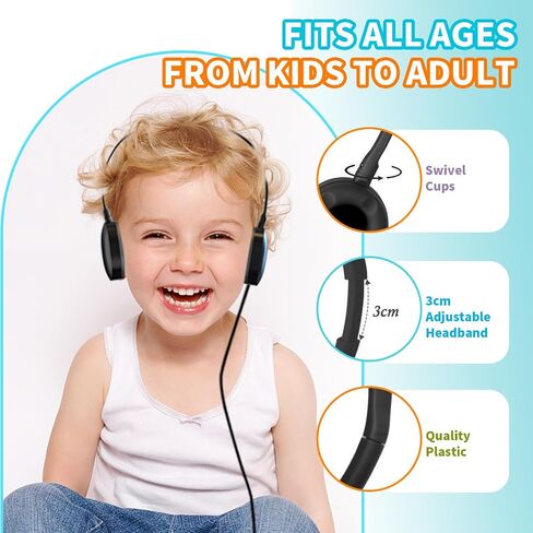 20 Pack Headphones Bulk Adjustable Classroom Headphones Library on Ear Headphones Wholesale School Headphones with Wire 3.5 mm Plug for Student, Kids, Adults(Black) in Saudi Arabia