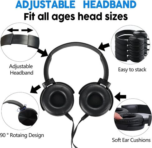 Classroom Headphones Bulk 10 Pack,Students On Ear Headsets,Comfy Swivel Earphones for Computer,School,Library,Airplane,for Online Learning and Travel,Premium Stereo Sound 3.5mm Jack (Black) in Saudi Arabia
