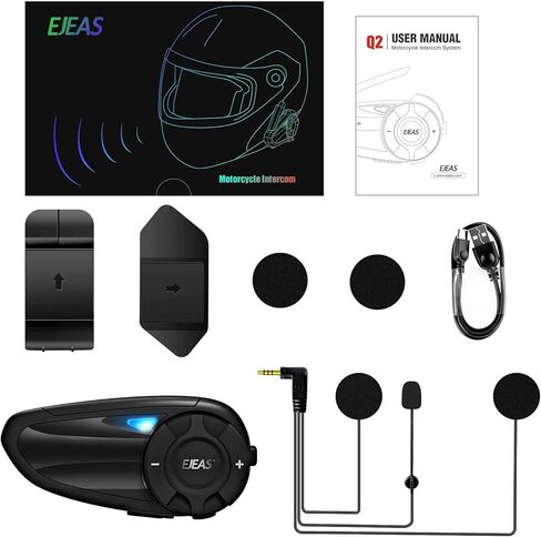 خوذة دراجة نارية Q2 بلوتوث إنترفون، سماعة رأس بلوتوث 5.1 للدراجات النارية مع تأثير صوت ستيريو ووظيفة الاقتران السريع لراكبين يتحدثان في نفس الوقت في غضون 800 متر (عبوة واحدة) in Kuwait