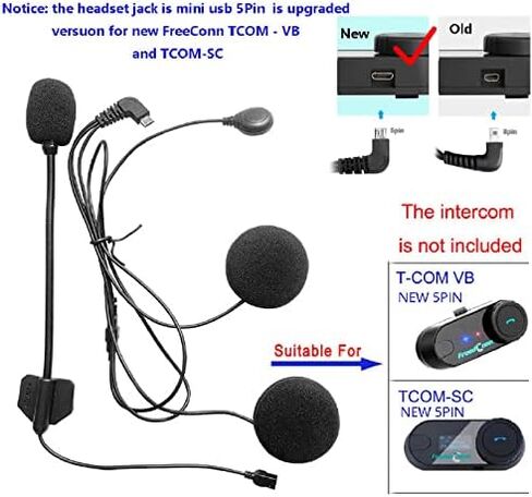 FreedConn 5 Pin ميكروفون صلب قابل للتبديل ومكبرات صوت ميكروفون ناعمة T-MAX، الإصدار الجديد نظام اتصالات خوذة TCOM-SC T-COMVB [واجهة Micro USB لسماعات الرأس بخمسة دبابيس] in Kuwait
