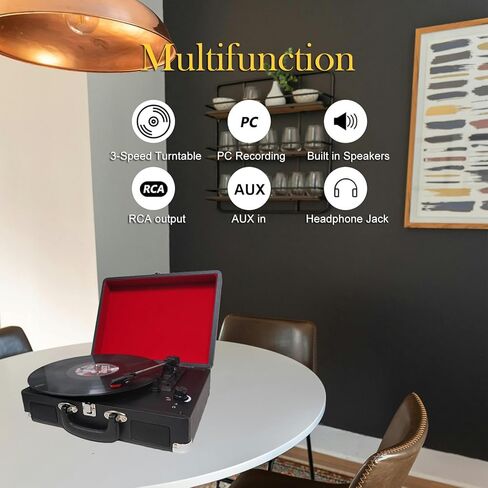 مشغل تسجيل بلوتوث، قرص دوار 3 سرعات مع مكبرات صوت مدمجة، يدعم إدخال وإخراج البلوتوث، تشغيل وتسجيل USB/SD، راديو FM، مخرج خط، مدخل AUX، مقبس سماعة الأذن in Kuwait