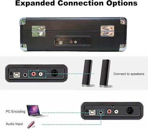 مشغل تسجيل بلوتوث، قرص دوار 3 سرعات مع مكبرات صوت مدمجة، يدعم إدخال وإخراج البلوتوث، تشغيل وتسجيل USB/SD، راديو FM، مخرج خط، مدخل AUX، مقبس سماعة الأذن in Kuwait