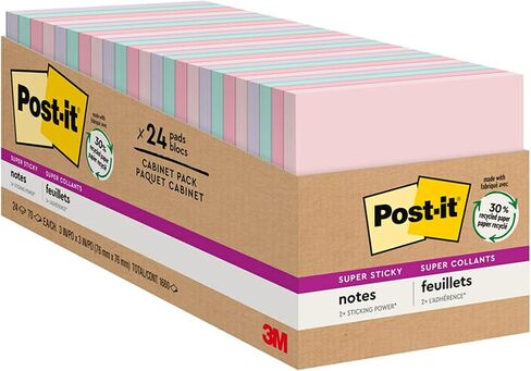 ورق ملاحظات معاد تدويره فائق الالتصاق من Post-it، 3x3 بوصة، 24 وسادة، 2x قوة الالتصاق، مجموعة Wanderlust، ألوان باستيل، ورق معاد تدويره بنسبة 30% (654-24NH-CP) in Saudi Arabia