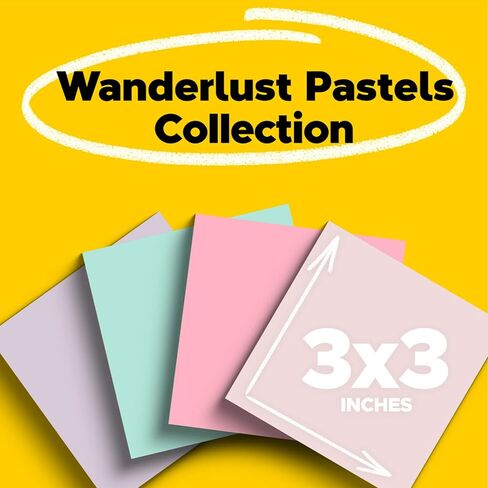ورق ملاحظات معاد تدويره فائق الالتصاق من Post-it، 3x3 بوصة، 24 وسادة، 2x قوة الالتصاق، مجموعة Wanderlust، ألوان باستيل، ورق معاد تدويره بنسبة 30% (654-24NH-CP) in Saudi Arabia