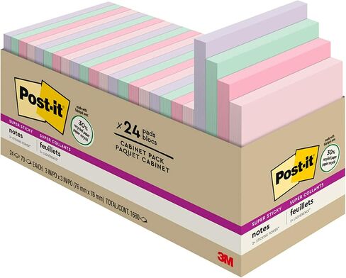 ورق ملاحظات معاد تدويره فائق الالتصاق من Post-it، 3x3 بوصة، 24 وسادة، 2x قوة الالتصاق، مجموعة Wanderlust، ألوان باستيل، ورق معاد تدويره بنسبة 30% (654-24NH-CP) in Saudi Arabia