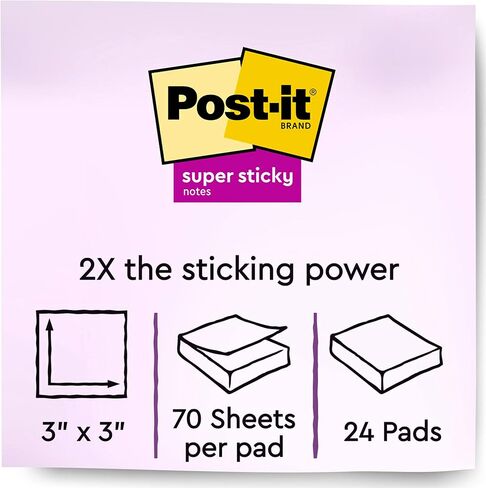 ورق ملاحظات معاد تدويره فائق الالتصاق من Post-it، 3x3 بوصة، 24 وسادة، 2x قوة الالتصاق، مجموعة Wanderlust، ألوان باستيل، ورق معاد تدويره بنسبة 30% (654-24NH-CP) in Saudi Arabia