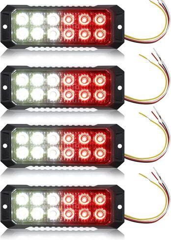 4PCS Strobe Lights for Trucks, Emergency Lights for Vehicles Flashing Lights, 12-LED Led Strobe Lights Grille Light Head, for Firefighter Police Trucks Vehicles (Red and White) in Saudi Arabia