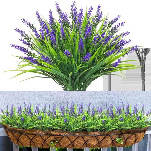 10 Bundles Artificial Monkey Grass Outdoor Fake Flowers UV Resistant Lavender Plastic Plants Outside Hanging Planter Home Garden Décor (10, Autumn Orange) in Saudi Arabia