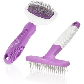 POODLIE Poodle Pet Bundle - Slicker Brush for Small and Large Dogs Pet Hair Remover Grooming Brush and Dog Grooming Rake Dematting Tool Removes Loose or Tangled Hair from Undercoat