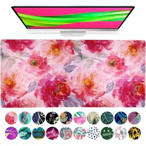 French Koko Large Mouse Pad Desk Mat Keyboard Pad Desktop Office School Essentials Decor Big Extended Laptop Protector Computer Accessories Pretty Mousepad Women Girls Watercolor Flower XL 36" x 16.5"