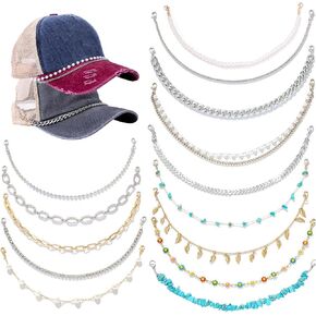 WOROSI 14 PCS سلاسل قبعة الشاحنة ، سلاسل سحر قبعة الشاحنة السائبة للنساء ، بيل ديكورن ميتال/الفيروز/لؤلؤة/زهرة سحر لشبكة البيسبول قبعة الشاحنة القبعة