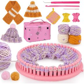 Knitting Loom Kit للمبتدئين ، لعبة Creative Craft for Girls Ages 7 8 9 10 11 12 مع أدوات خيوط الأكياس التخزين ، هدايا DIY رائعة Cnit Hat Coaster