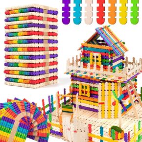 Colorful Wooden Craft Sticks, 200Pcs Popsicle Sticks for Crafts, Natural Jumbo Sawtooth Wooden Sticks for DIY Craft, Kids Education Supplies in Kuwait