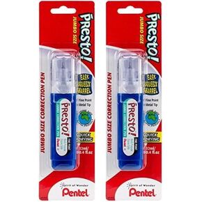 Pentel Presto! Jumbo Correction Pen, Fine Point, Metal Tip, White, 12 ml/0.4 fl.oz. 2 Pack (ZL31WBP-K6)