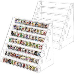 2 Pack Display Shelf for Funko Bitty Pop, 7 Layers Clear Tiered Display Stand for Mini Collectible Toys