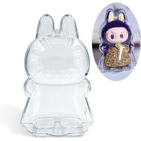 Protective Case for LABUBU Pronounce Wings of Fortune，Transparent Acrylic Display Box with Silicone Strap White for Storage Hanging Doll-Clear（Doll Not Include