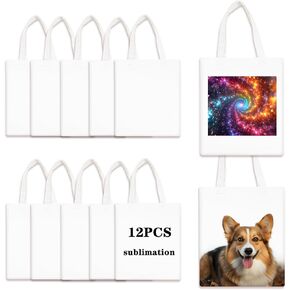 ORJ 12PCS Sublimation Tote Bags, blank canvas tote bags for sublimation,polyester tote bags for DIY Crafting and Decorating 12.2 * 14.2 in