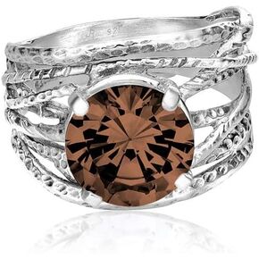 JEAN RACHEL JEWELRY 925 Sterling Silver Ring - Wrap Vintage Design with Prong Set Round Cubic Zirconia - Hypoallergenic, Lead & Nickel Free - Artisan Handcrafted Statement Rings for Women