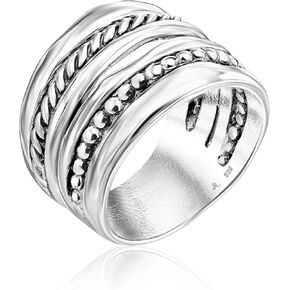 JEAN RACHEL JEWELRY 925 Sterling Silver Ring - Wide Multi Strand Rope & Bead Vintage Design - Hypoallergenic, Lead & Nickel Free Jewelry - Artisan Handcrafted Statement Rings for Women