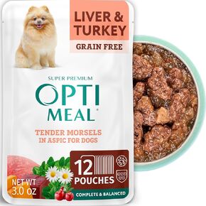 Optimeal Wet Dog Food Pouches - Variety Pack Grain Free Recipes, High Protein, Tender Morsels in Aspic Made with Natural Ingredients for Adult Dogs, Premium Nutrition - 3 oz, Pack of 12