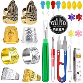 CousDUoBe Sewing Thimble Kit,thimbles for Hand Sewing，Needle threaders，Seam Rippers for Sewing，Measuring Tape and Thread Snips, Hand Embroidery Craft（Complete Sewing Kit）