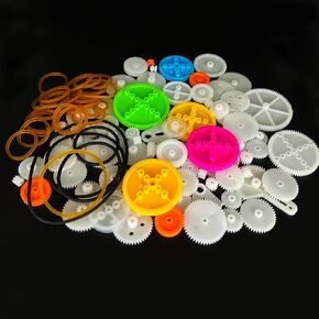 130PCS 0.5 Module Plastic Gear Set Belt Pulley with Rubber Band Single Gear Reduction Gear Spindle Gear Small Motor Gears for DC Motor RC Car Truck Robot Helicopter DIY Model Toy Parts (130)